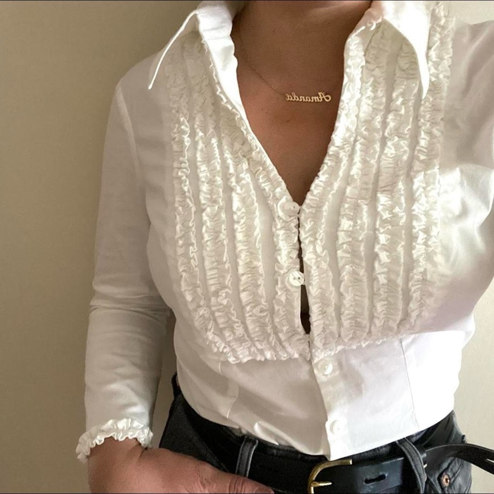 Y2K Bebe white ruffle blouse